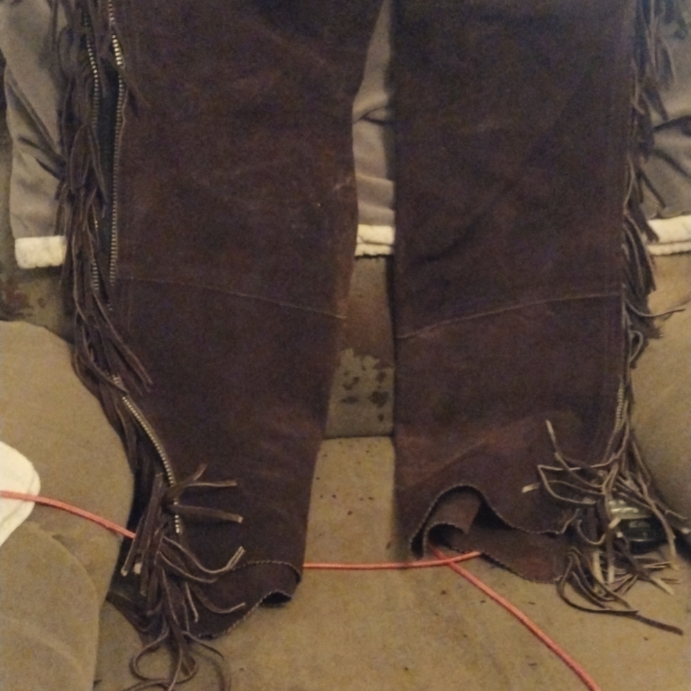Brown leather/suede chaps with fringe